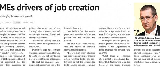 Cape Argus : SME’s drivers of job creation